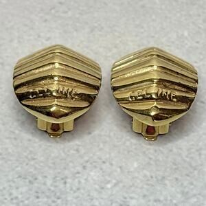 Céline Vintage Gold Tone Clip On Earrings Logo Stamped